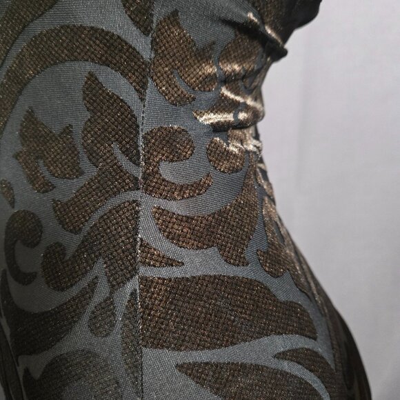 Y2K Maxi Dress Party Cocktail Size S Black Flocked Velvet Mermaid Fishtail - Picture 7 of 13